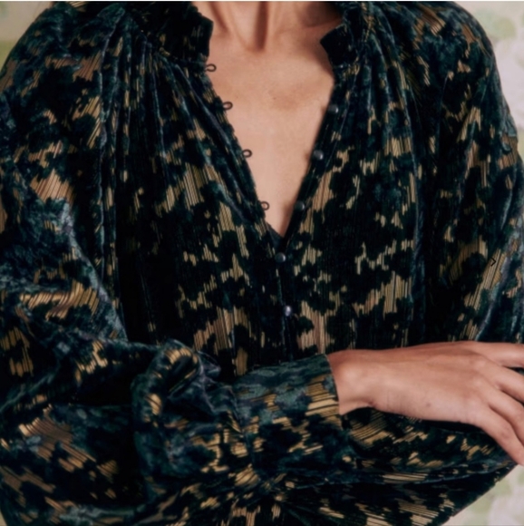 Sezane | Loubna Jacquard Velvet Blouse Size FR 34 US 2 - Picture 2 of 13